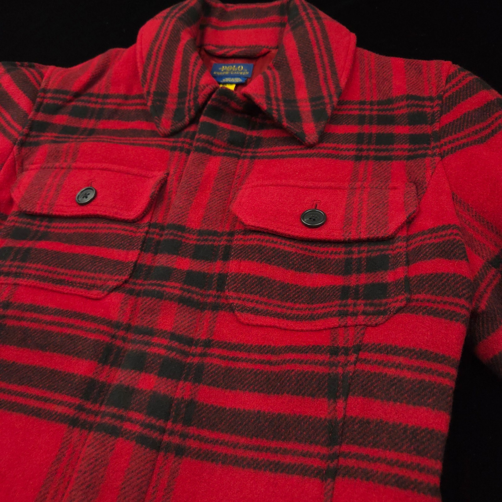 NEW Polo Ralph Lauren Womens Wool Jacket -12 Red Black Peacoat Flannel Coat $698