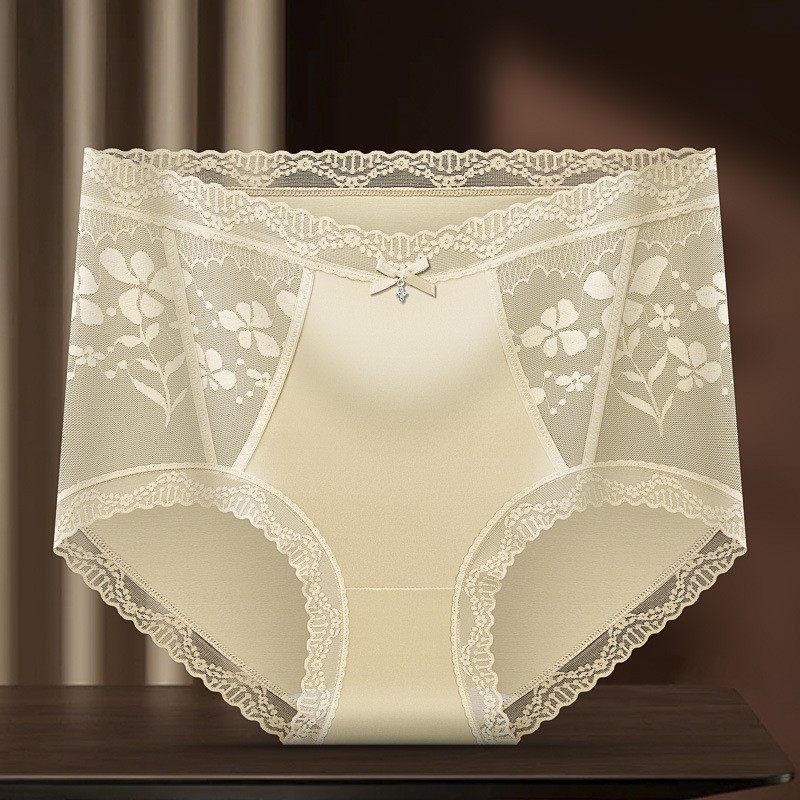 3 Pack Lace Panties Mid Waist Seamless Breathable Bikini Cotton Crotch S-XL