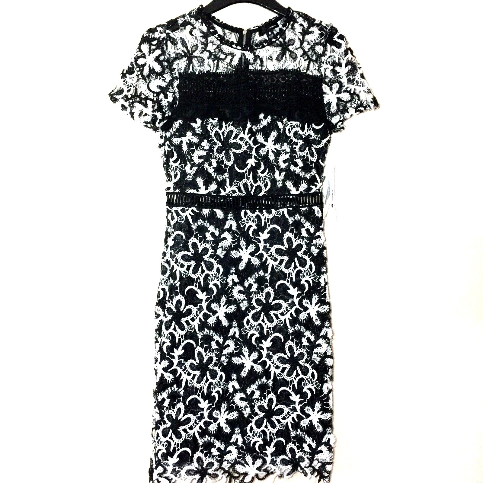 NWT Aqua Black White All Crochet Lace Dress Midi Size Small $118 Super Cute!