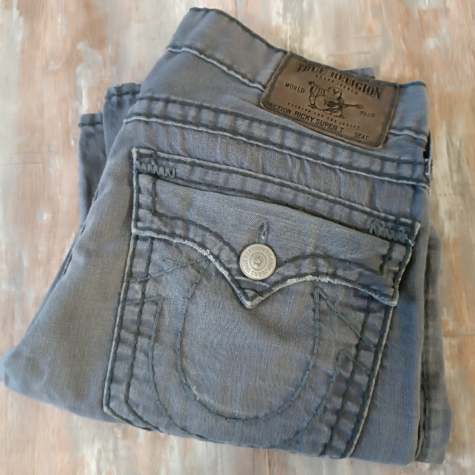 True Religion Super Ricky T Jeans Mens 34×33.5 Gray Straight