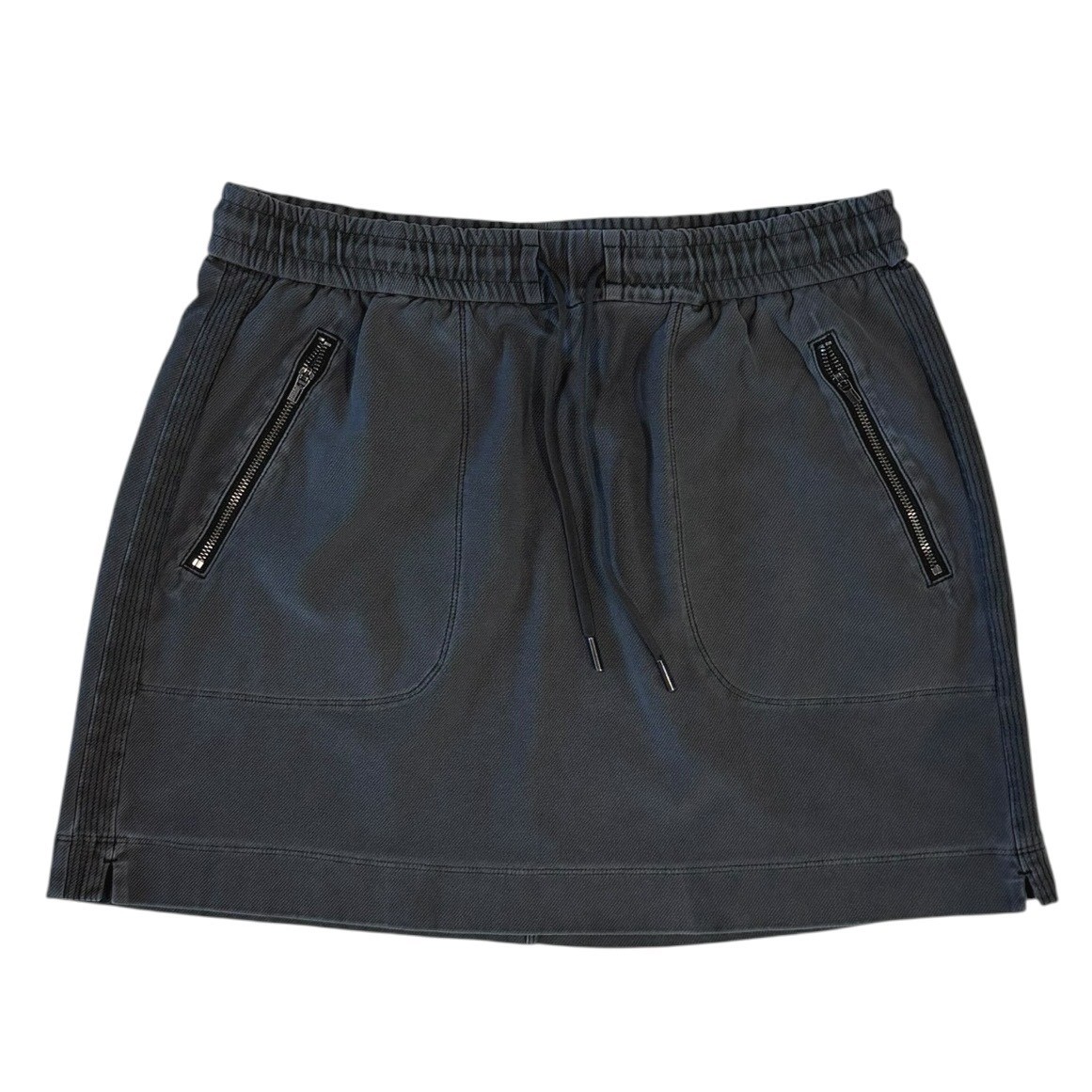 Athleta Womens Washed Black Cotton Twill Skirt Elastic Waist Zip Pockets Size 6