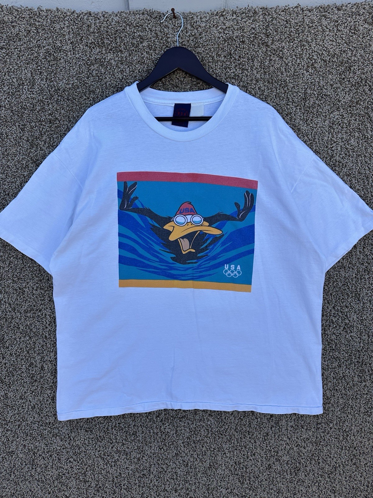 VTG Looney Tunes Daffy Duck Cartoon T Shirt Mens XL Team USA Olympic