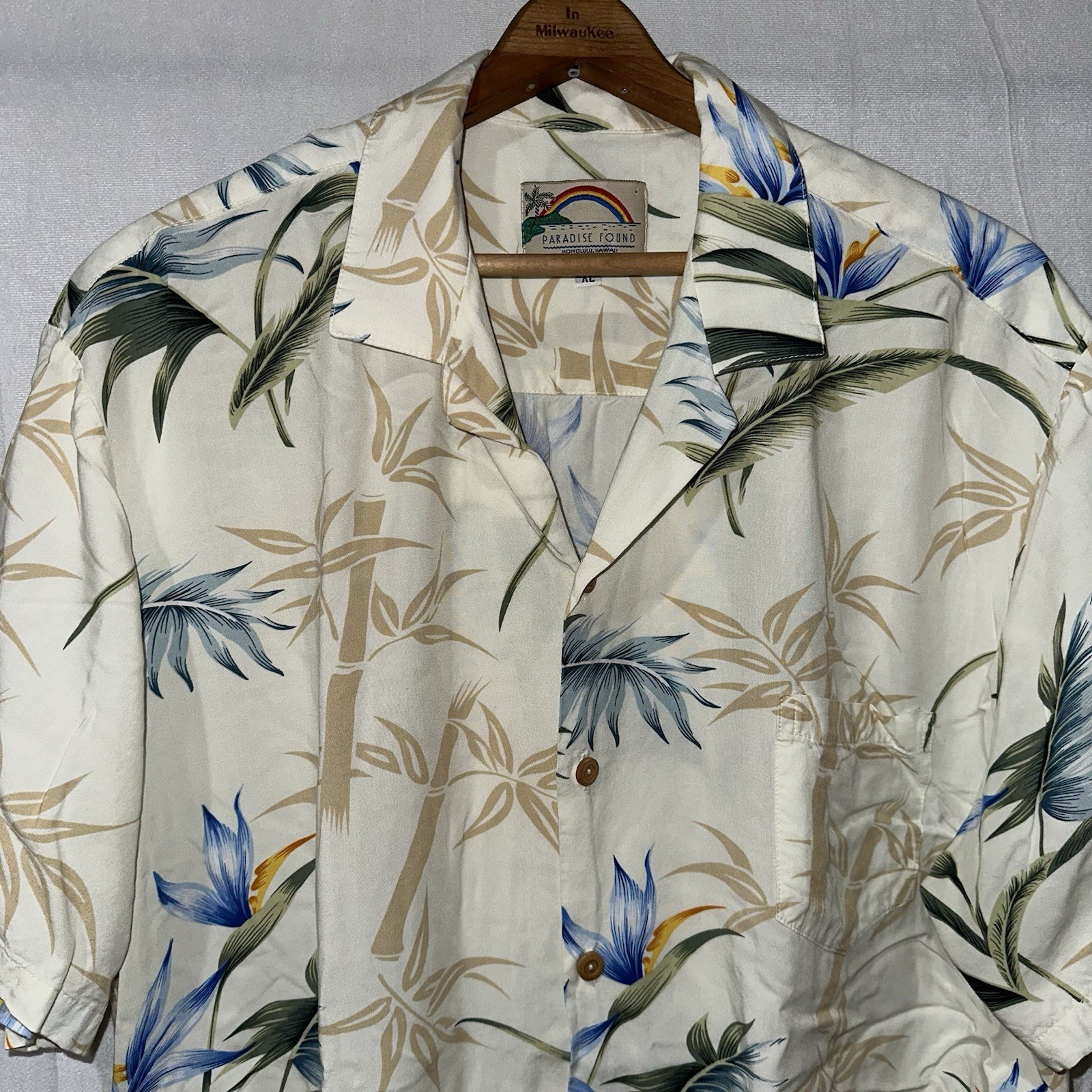 Vintage Paradise Found Hawaiian Shirt Bird Of Paradise Size XL 100% Rayon