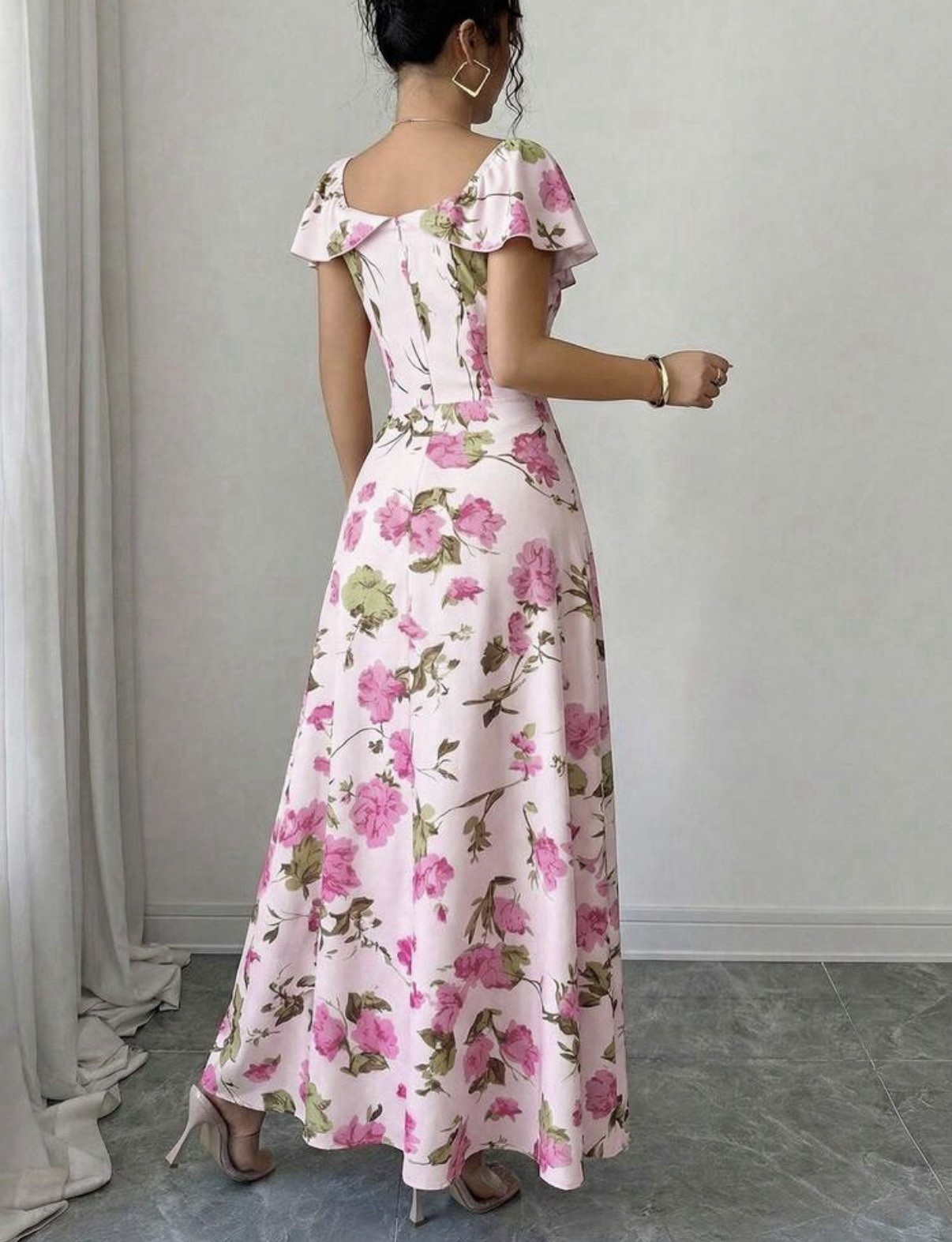 Brand New Floaty Ruffle Ditsy Flower Dusty Pink Maxi Dress Wedding Summer 16