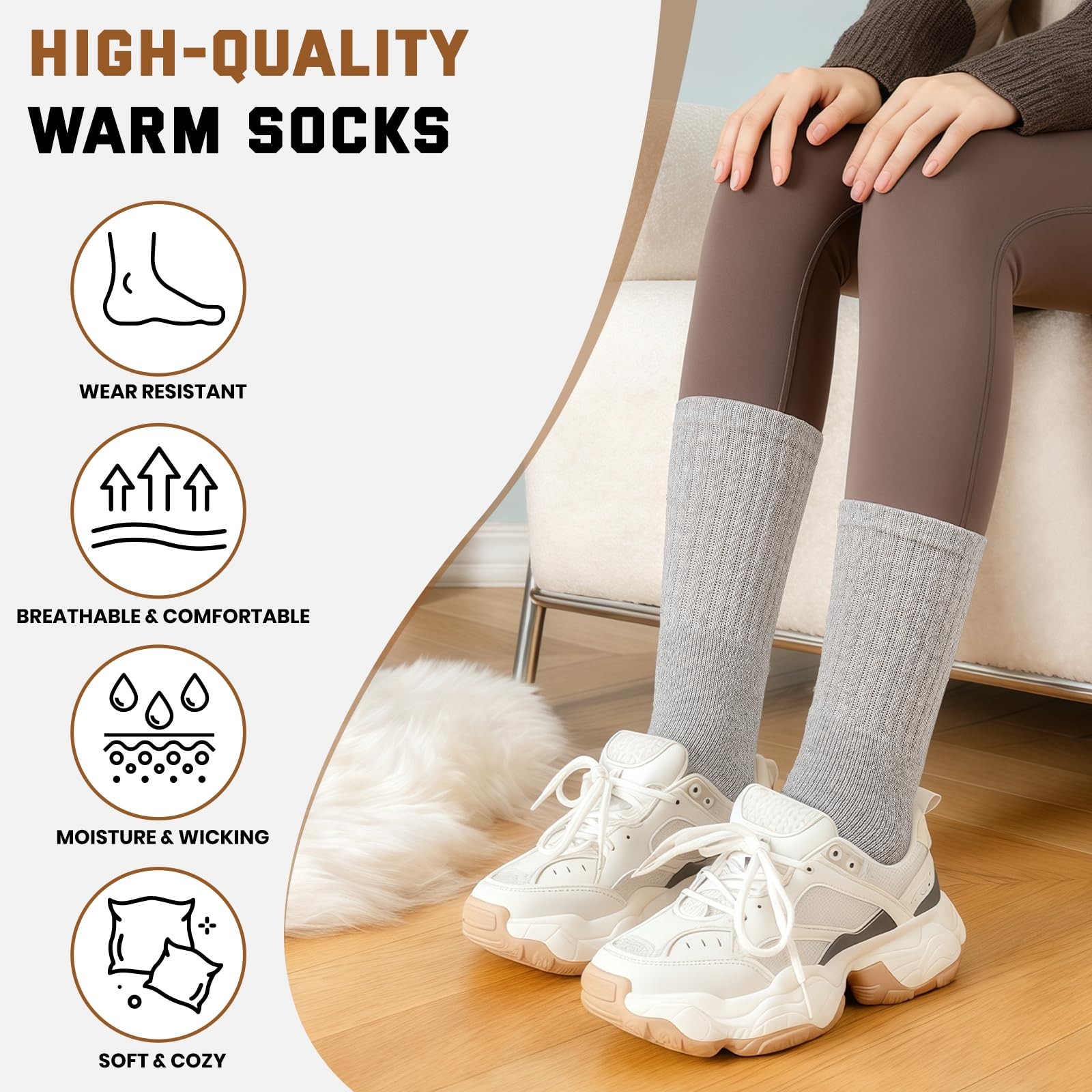 5 Pairs Wool Socks for Women, Thermal Warm Womens Merino Wool Hiking Socks, Cozy