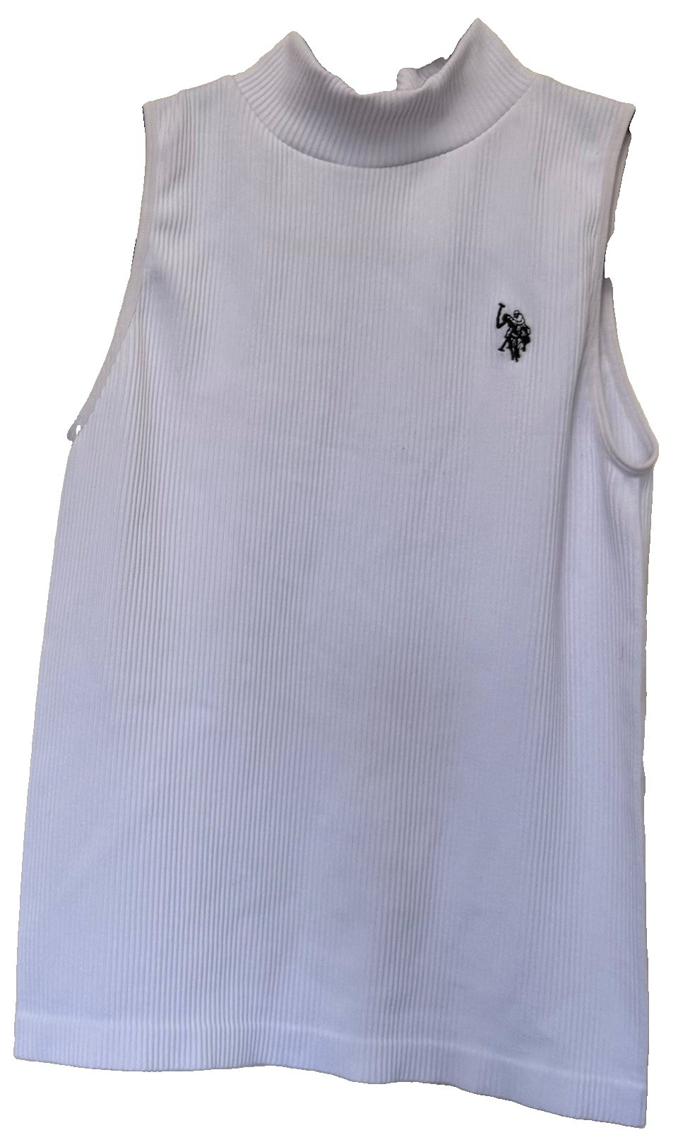 U.S. Polo Assn. Women’s M White Ribbed Sleeveless Turtleneck Top Preppy Office