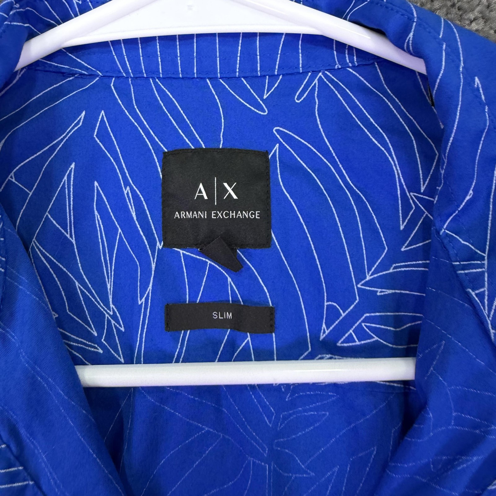 Armani Exchange Shirt Mens Medium Blue Short Sleeve Button Up Slim Tropical