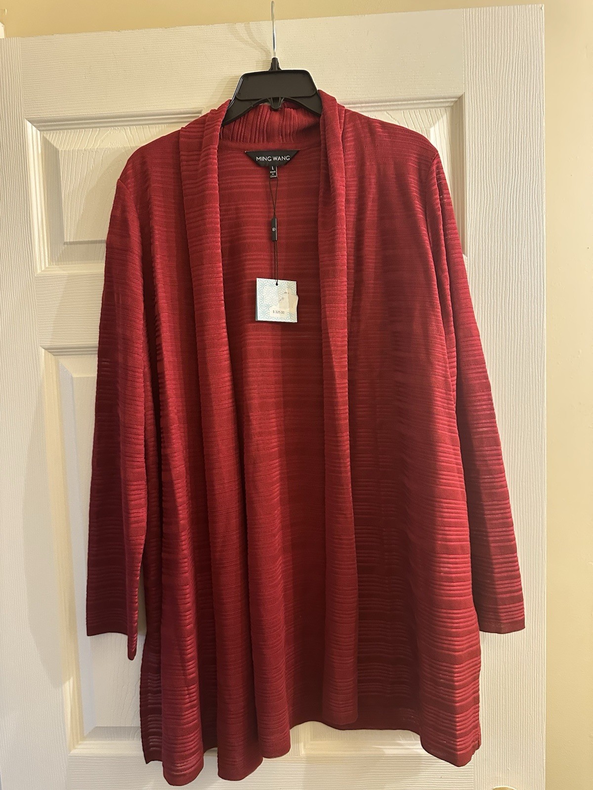 NWT Ming Wang Deep Red Heritage Fit Knit Open Front Jacket Large $325