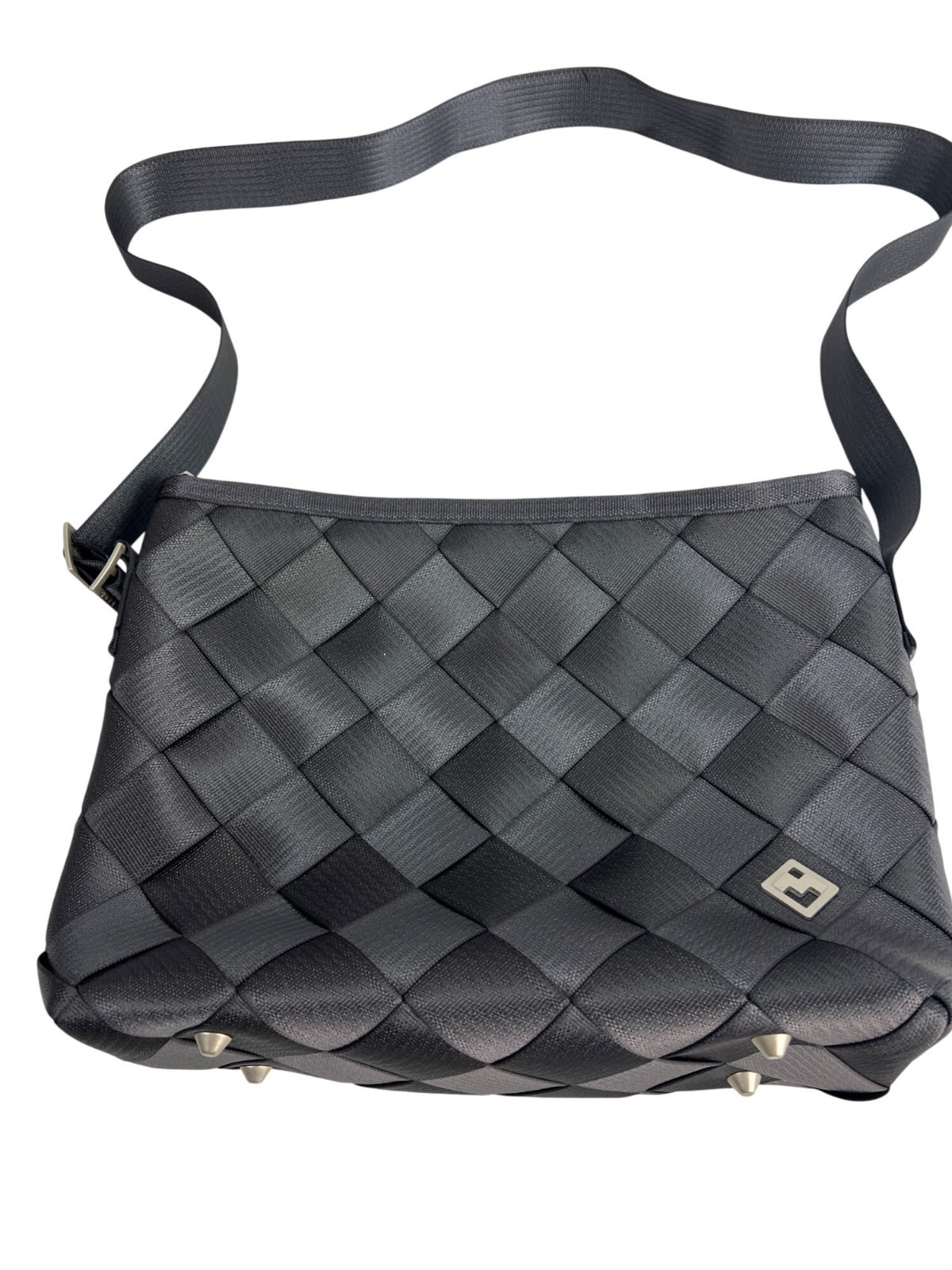 Maggie Bags Black Charcoal Seatbelt Messenger Bag With Purple Lining 17″x11″x5″