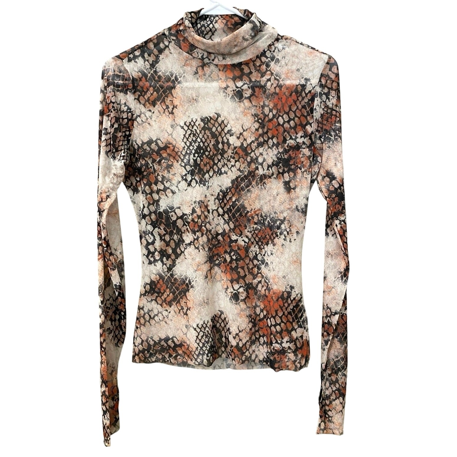 AFRM Zadie Mesh Top Medium Snakeskin Sheer Turtleneck Long Sleeve Festival Edgy