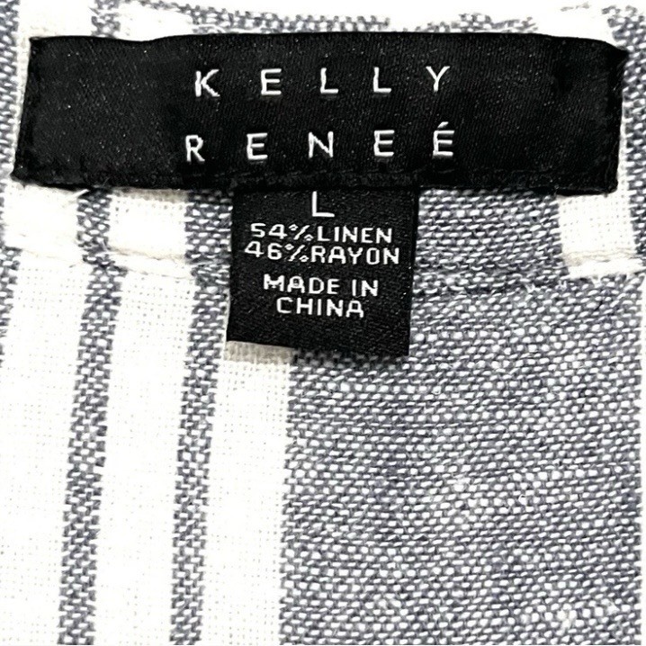 NWT Linen Blend Romper Womens Large Blue White Stripe Drawstring Summer Vacation