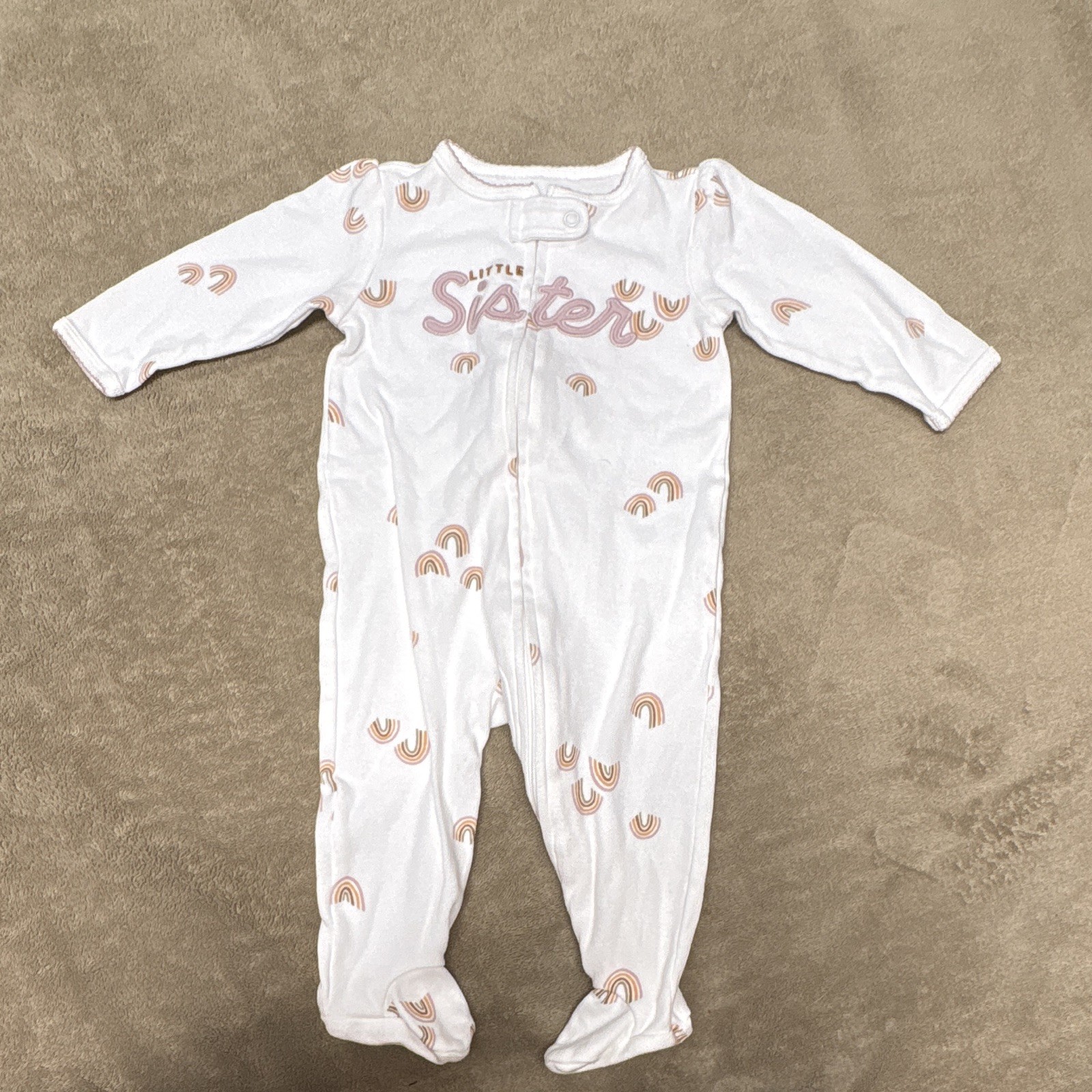 Carter’s 6 Months Girls White Rainbow Footed One Piece Sleeper “Little Sister”