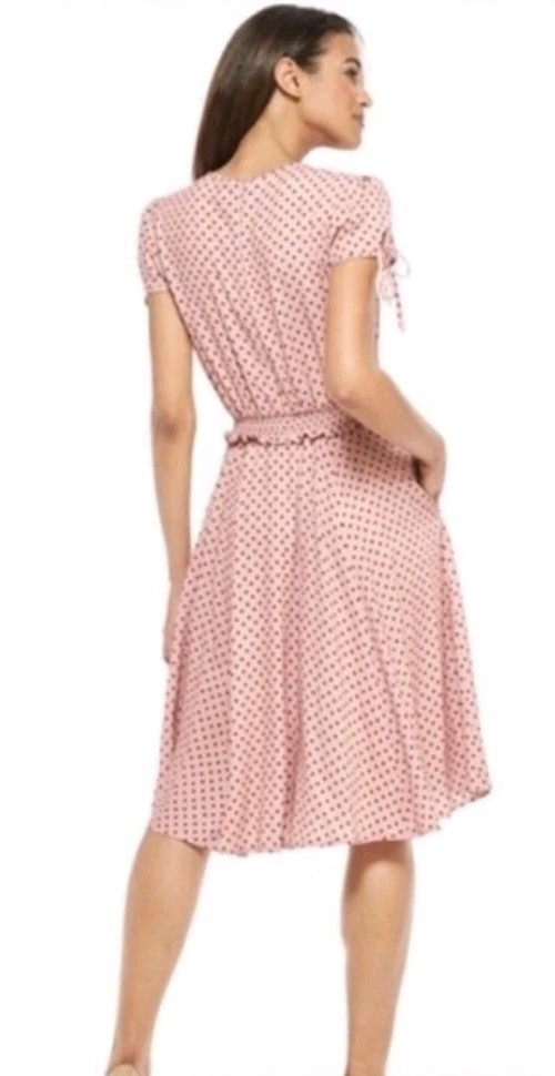 Gal Meets Glam Collection Dress Womens Sz 6 Pink Dot Corinne A-line Casual Midi