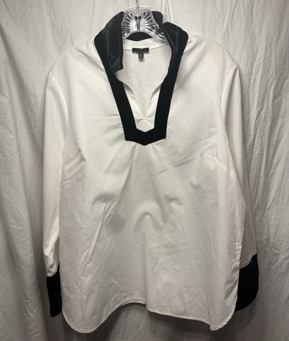 Talbots Women’s Petite XL White/Black Solid Collared Long Sleeve Cotton Top