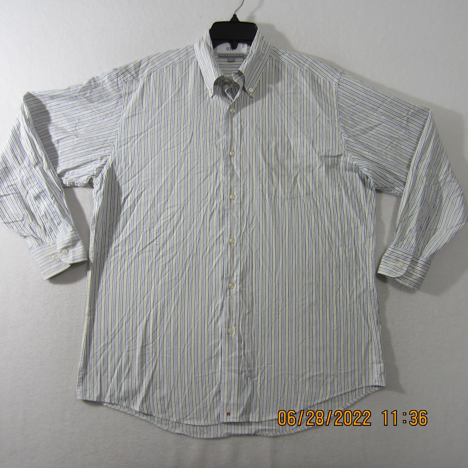Hathaway Shirt Mens 15.5-32/33 White Yellow Blue Button Up Long Sleeve Casual