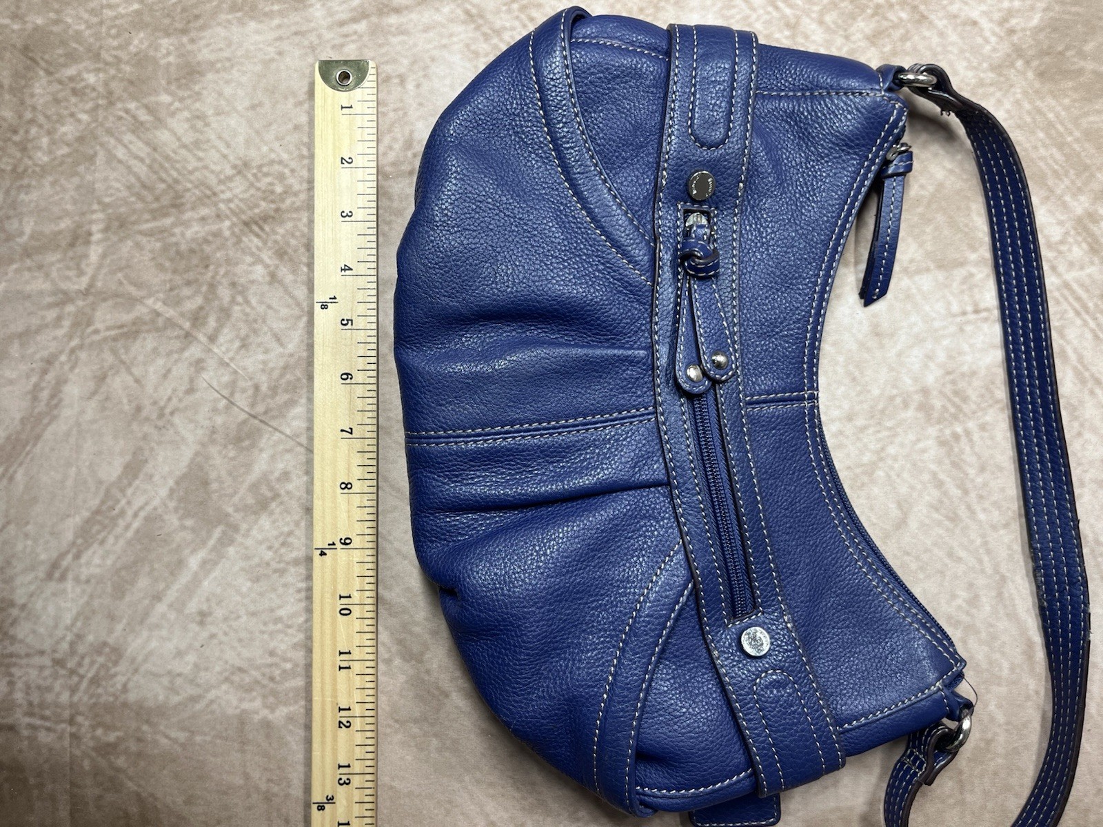 Navy Blue Leathe Shoulder Bag By Tignanello