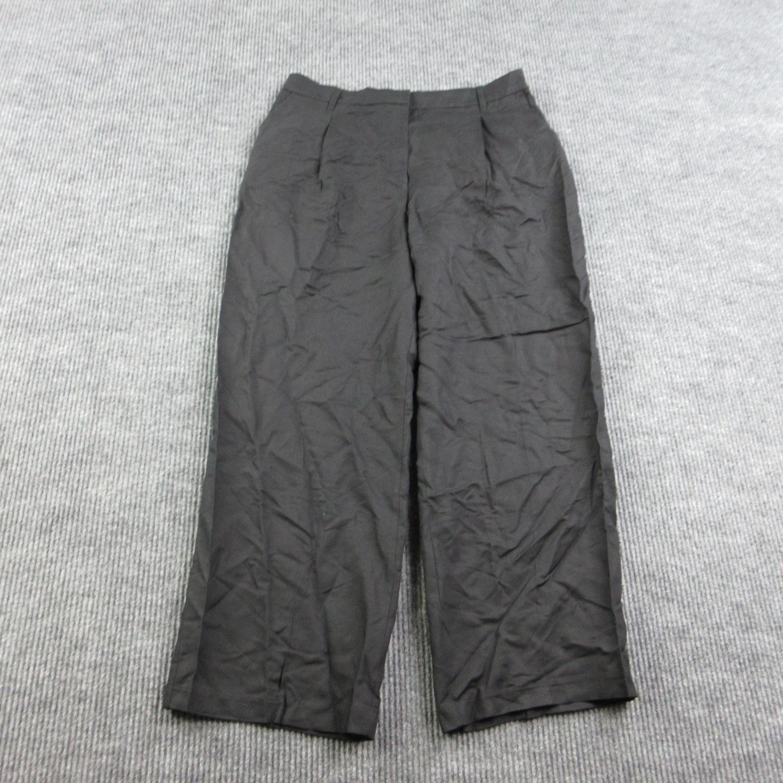 H&M Pants Womens 14 Black Pleated Relaxed Linen Blend Twill Pockets 34×29.5* NWT