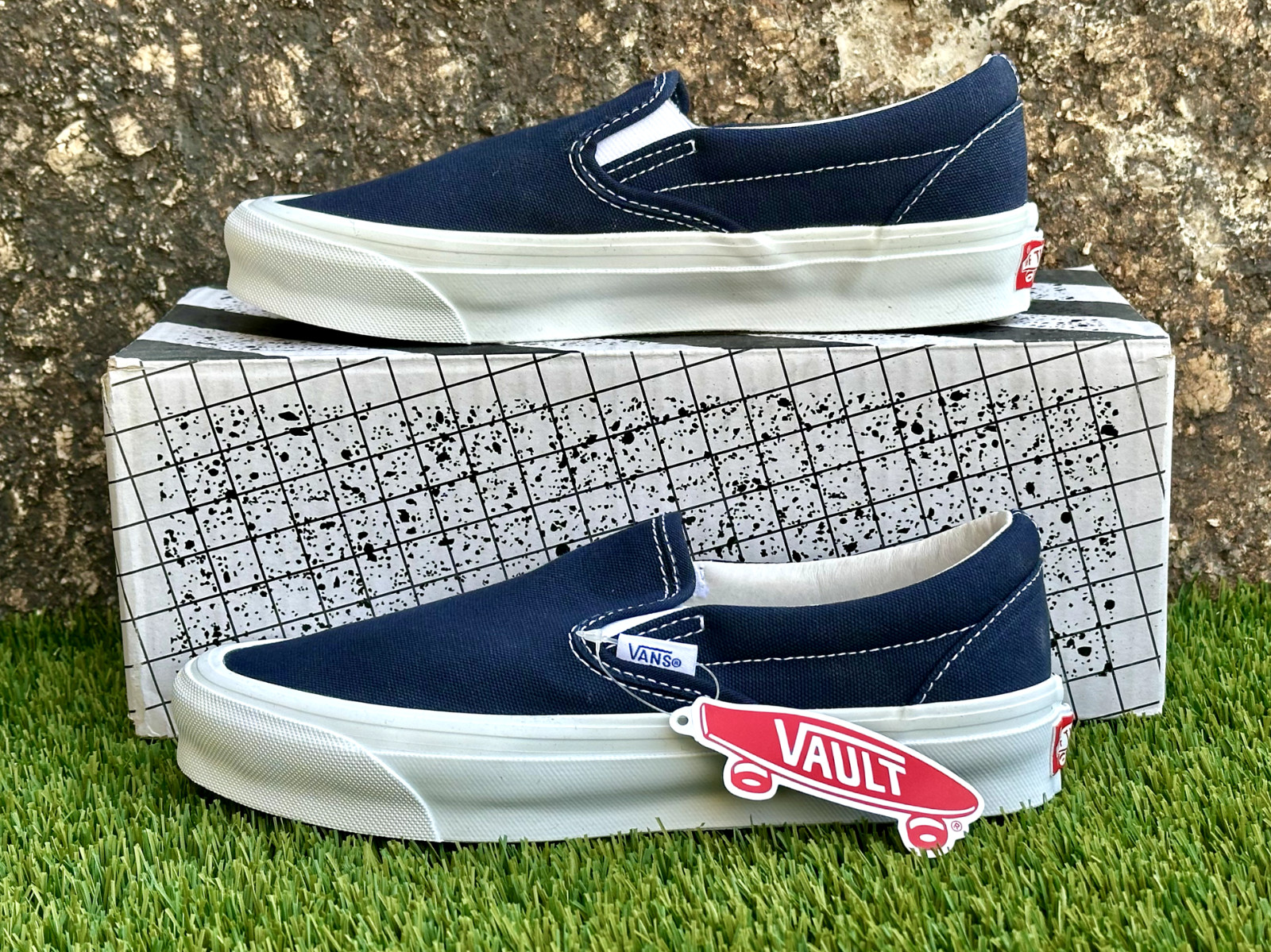 Vans VAULT OG Classic Slip On LX Premium Canvas Sneakers Navy Retro New