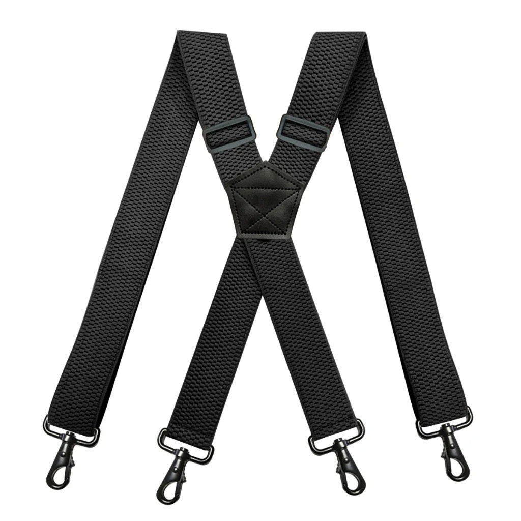 Heavy Duty Suspenders for Men Work Biker Outdoor 3.8cm Wide X-Back with 4 Snap H