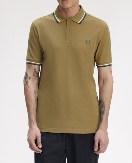 Fred Perry M3600 Twin Tipped Mens Cotton Polo Shirt in Shaded Stone Size XL