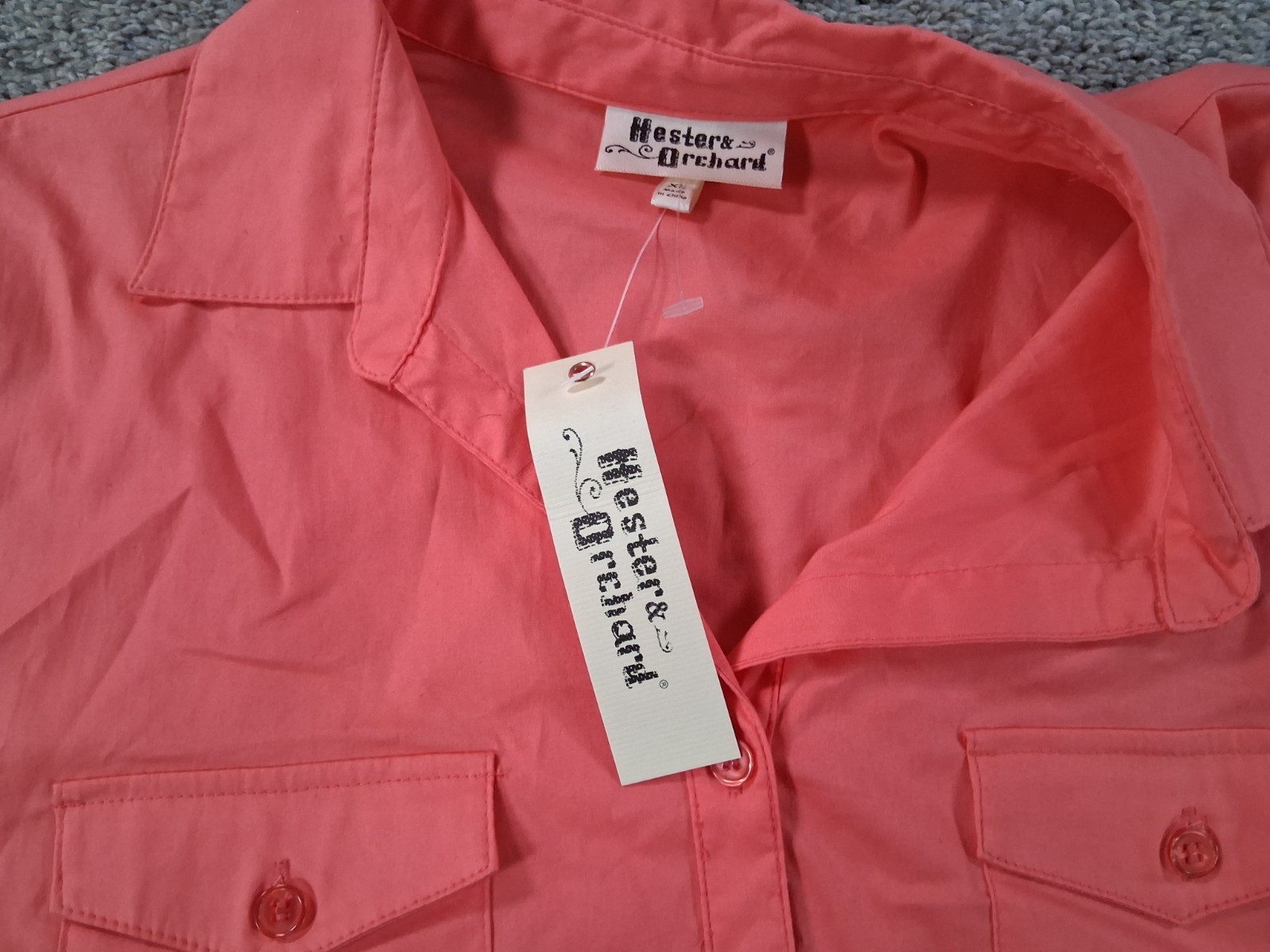 Hester & Orchard XL Womens 3/4 Sleeve Button Up Shirt Coral Roll Tab NWOT