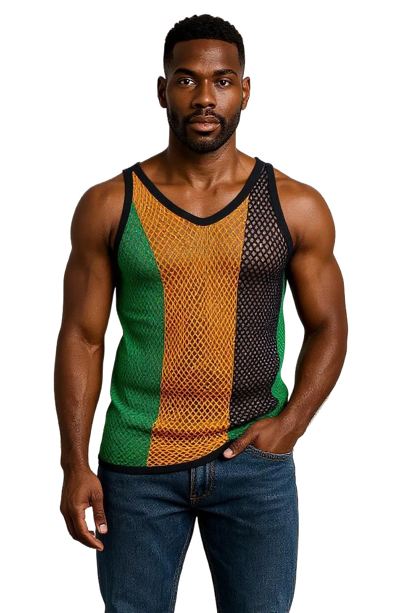 Jamaica String Vest or Mesh Marina In Classic Jamaican Colors Fr Carnivals Party