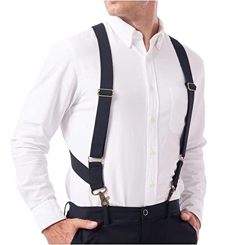 Suspenders for Men Heavy Duty for Big and Tall Large, 2 Hooks 1.5 Inches Black