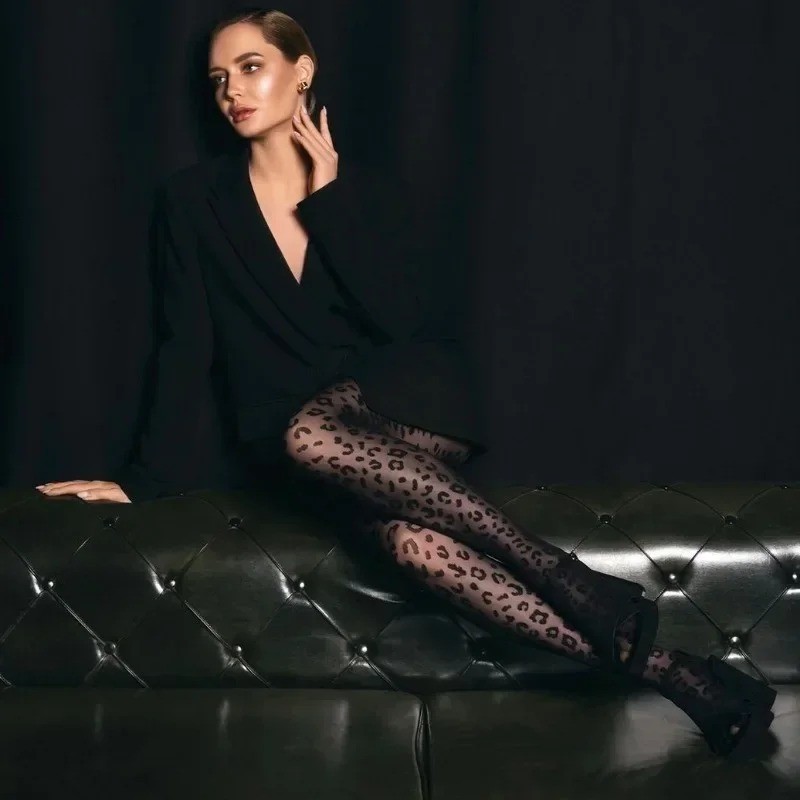 NEW LEOPARD PRINT TIGHTS PANTYHOSE PATTERN STOCKINGS BLACK THIN SHEER SEXY