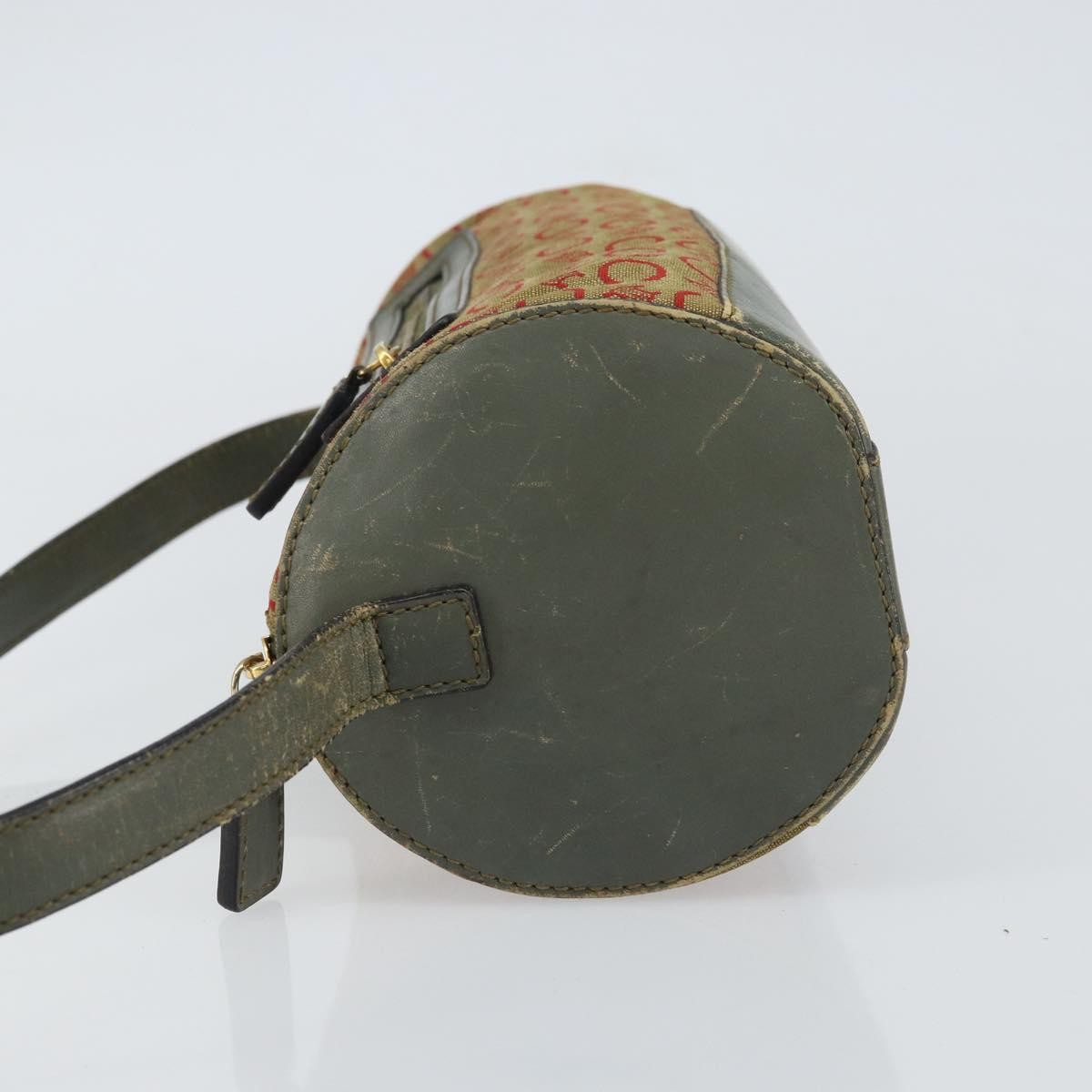 CELINE C Macadam Canvas Shoulder Bag Khaki Gold Auth 159213