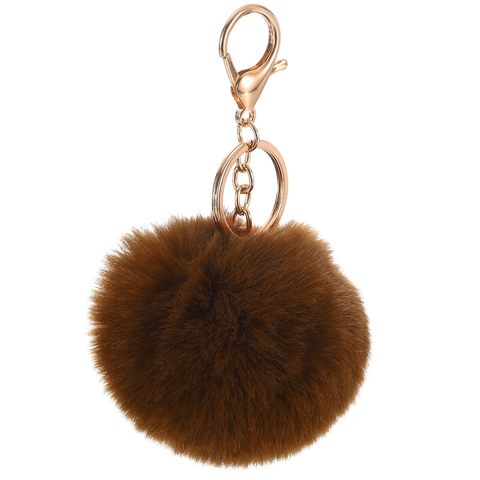 8cm Pom Pom Keychain Faux Rabbit Fur Puff Ball for Women Purse Coffee