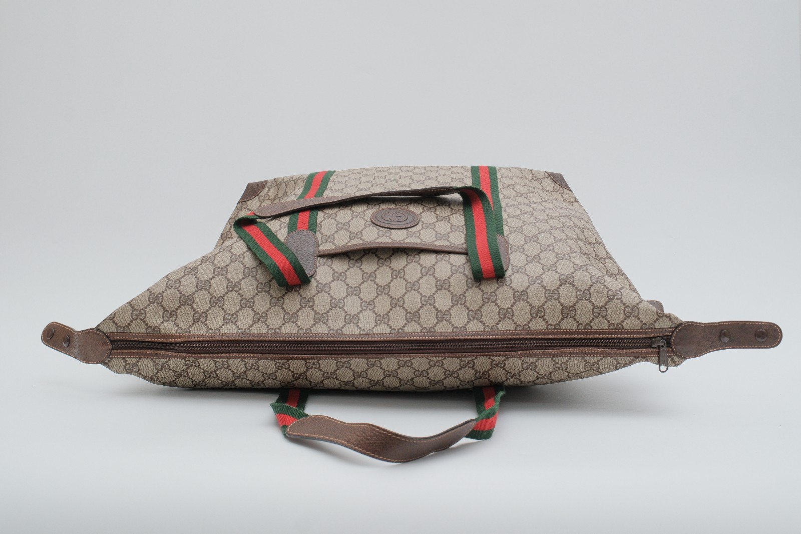 Vintage Gucci Travel Boston Tote Shoulder Bag GG Web Sherry Line 156.19