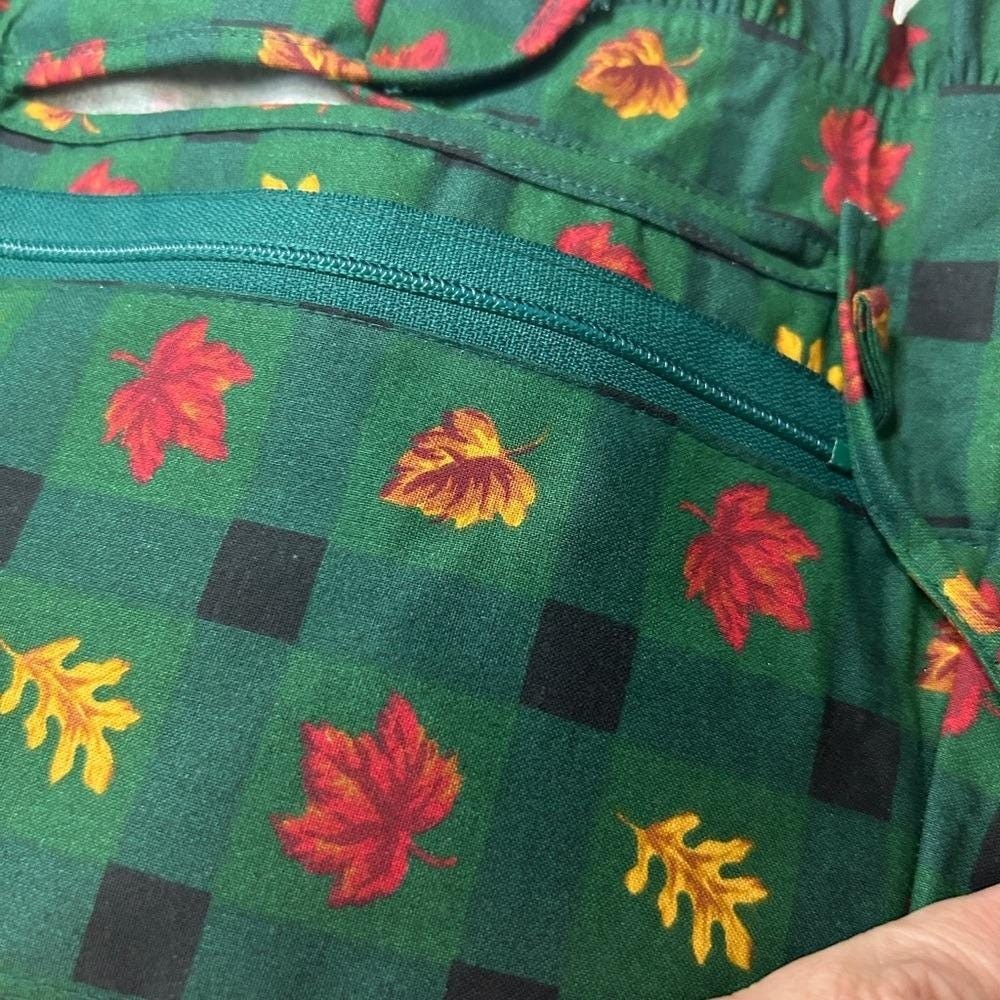 Green Plaid Longaberger purse insert with Red and Yellow Leaf Pattern