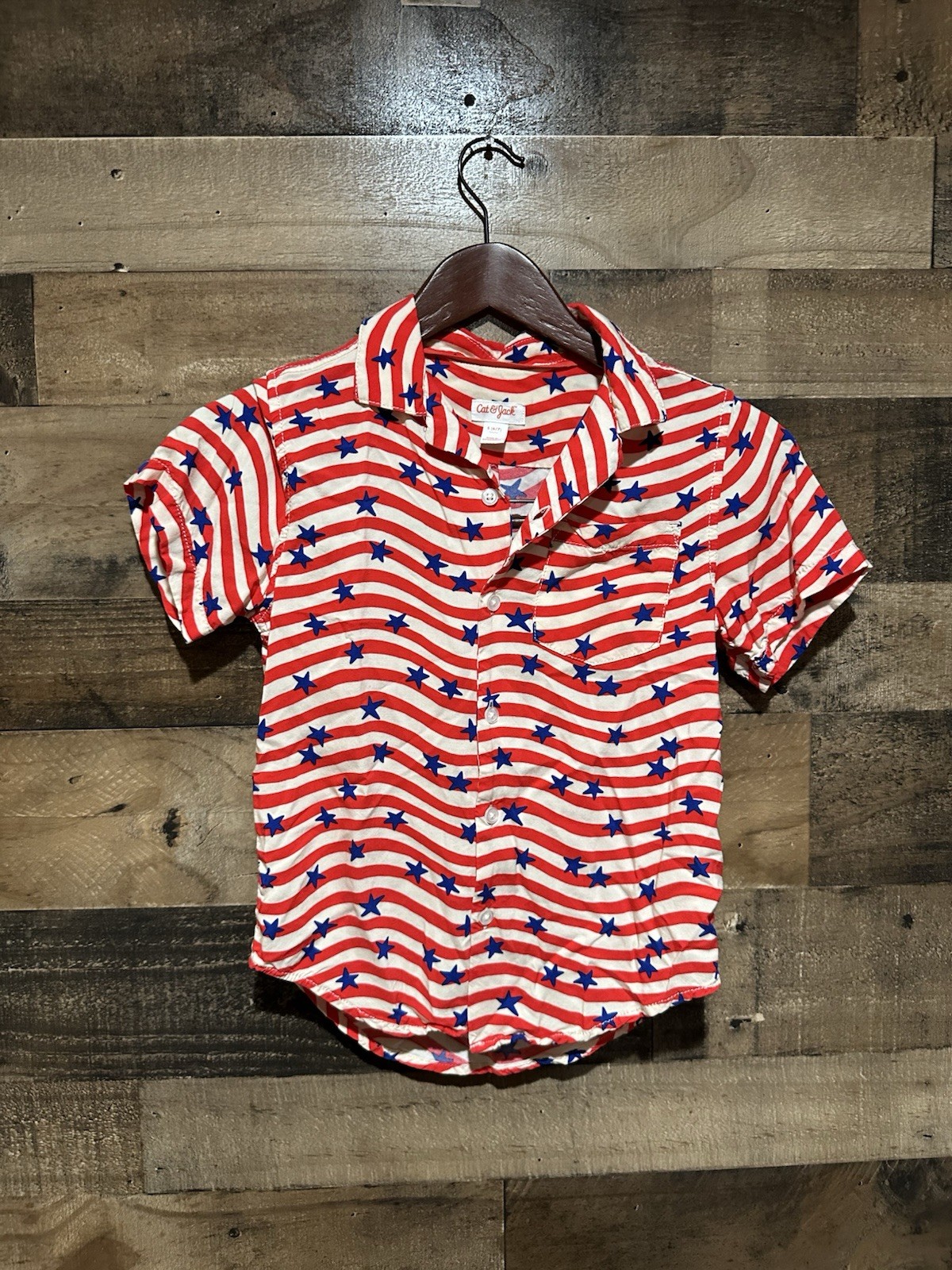 Cat and Jack S (6/7) American Stars Stripes Button Front Boys Shirt