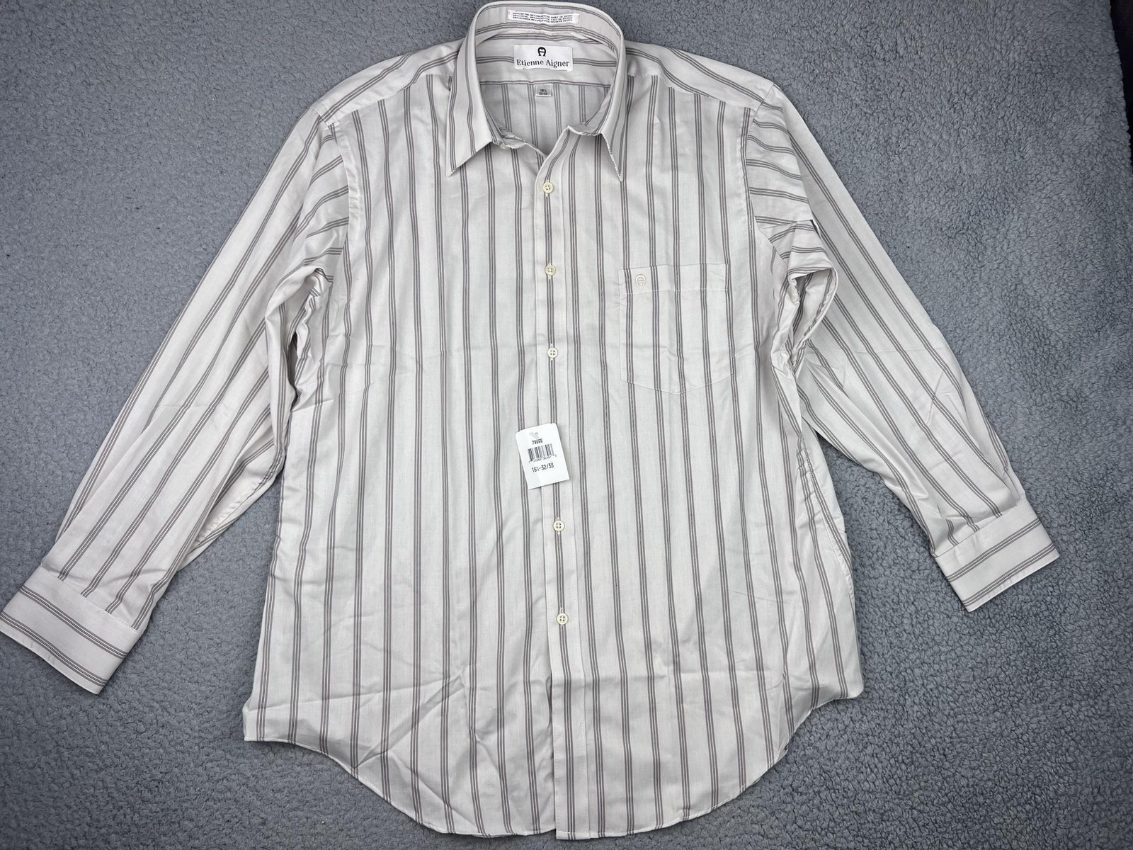Etienne Aigner Shirt Mens 16.5 32/33 Gray Stripe Regular Fit Dress Long Sleeve