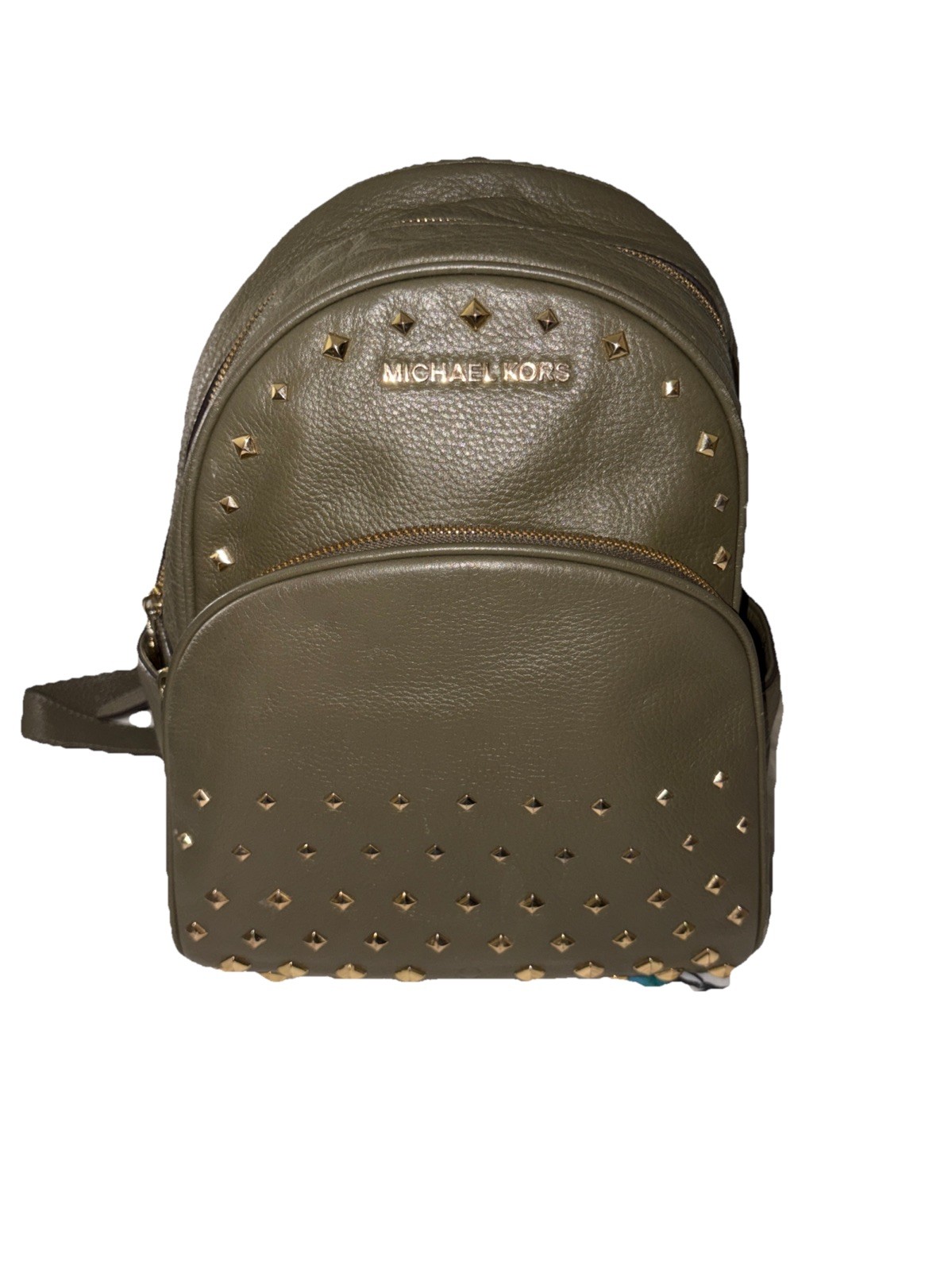 Michael Kors Erin Abbey Black Pebbled Leather Medium Studded Backpack Green