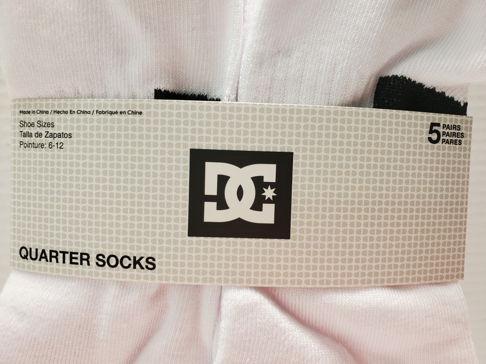 New Mens DC Skate Designer Sport Active 5 Pack Quarter Logo Socks, White