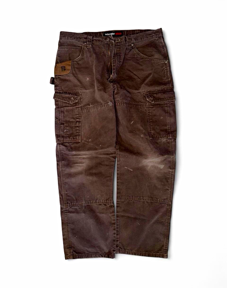 Wrangler Riggs Workwear Men’s Brown Canvas Cotton Cargo Work Pants 38×32 3W060DB