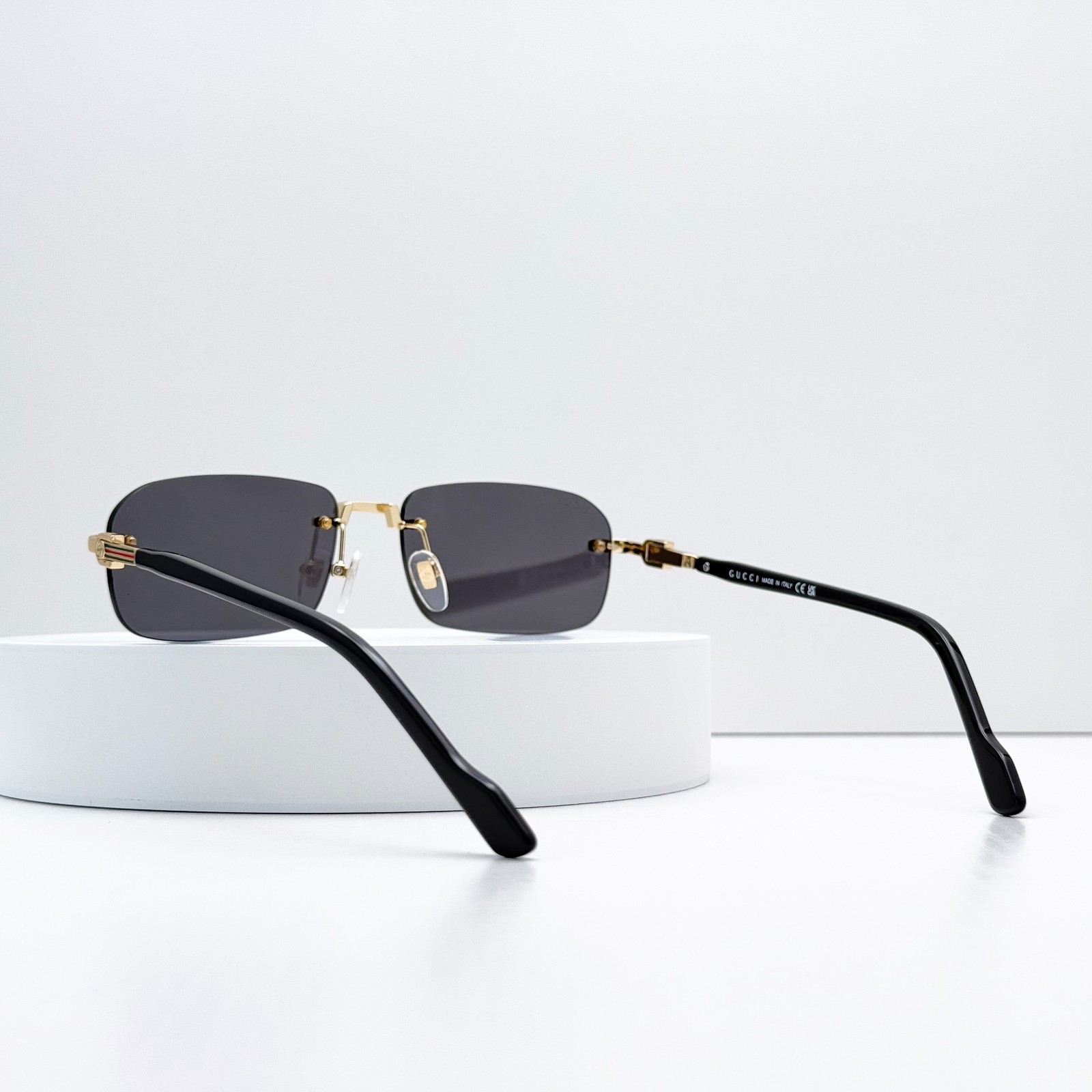 GUCCI GG1221S 001 Rimless Sunglasses Gold Black Gray Lens 56-16-140