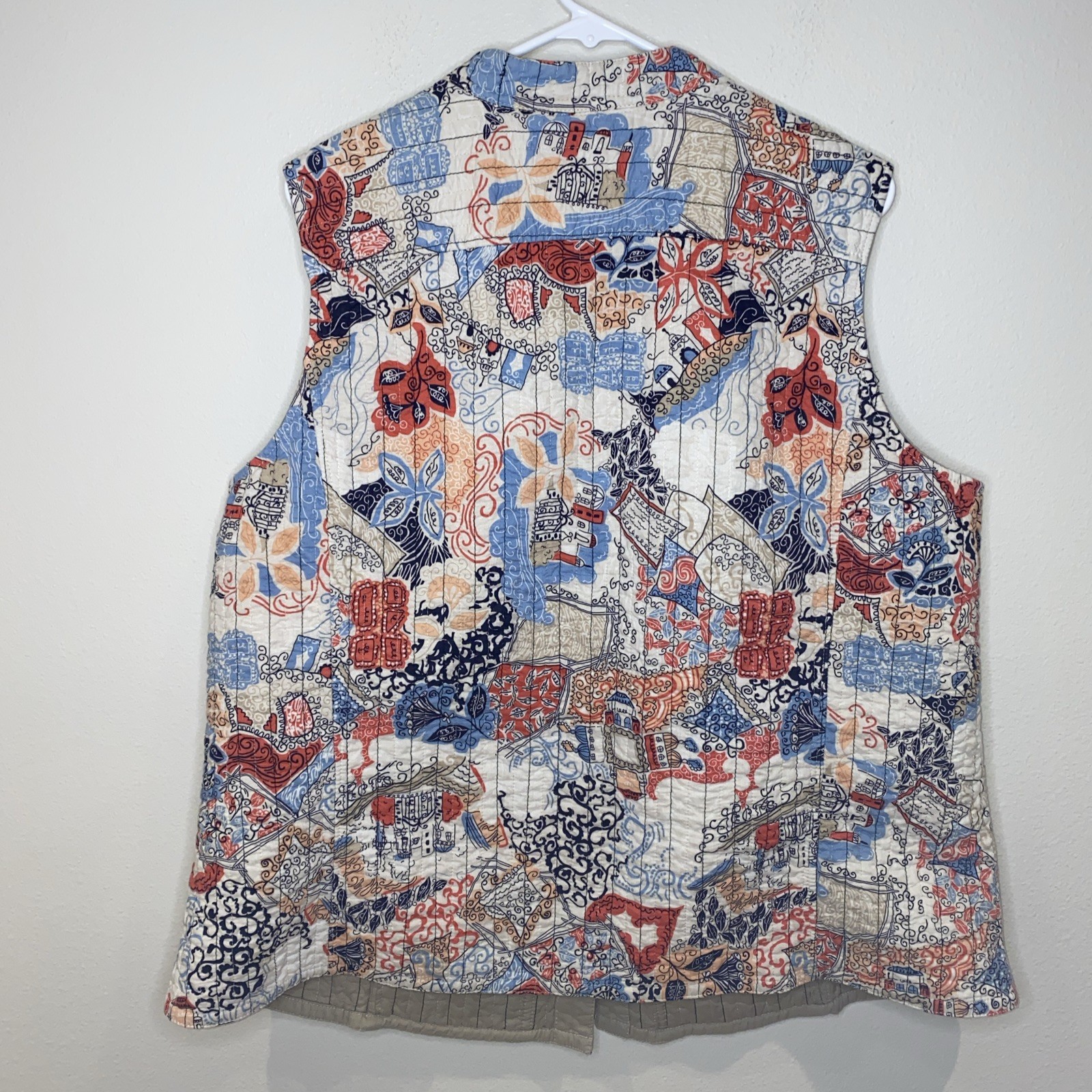 Handmade Reversible Quilted Vest Multicolor Button Closure Pockets XL – 2XL