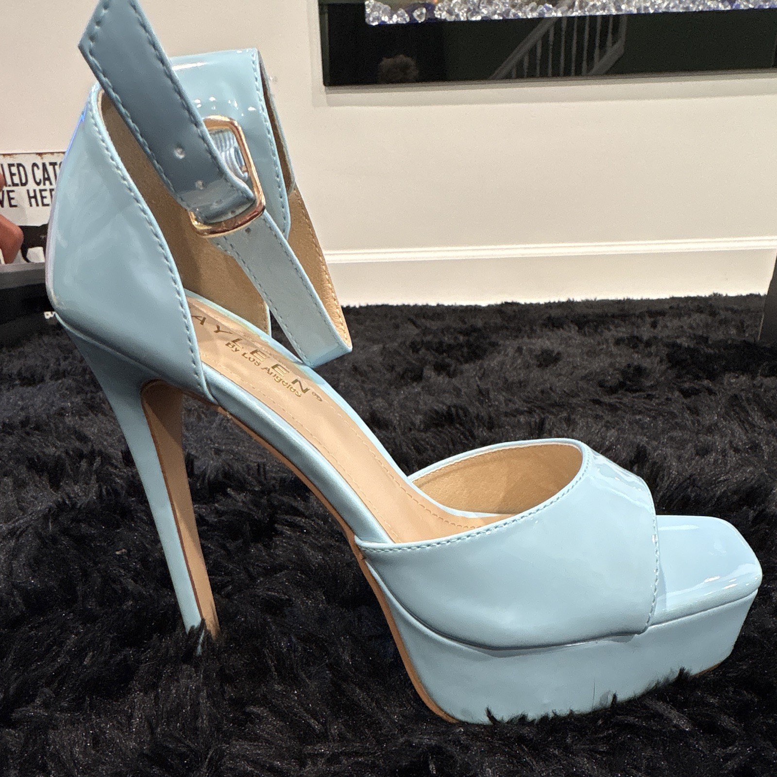 Kayleen by Los Angeles Blue Patent Leather Platform Open Toe Ankle Strap 6