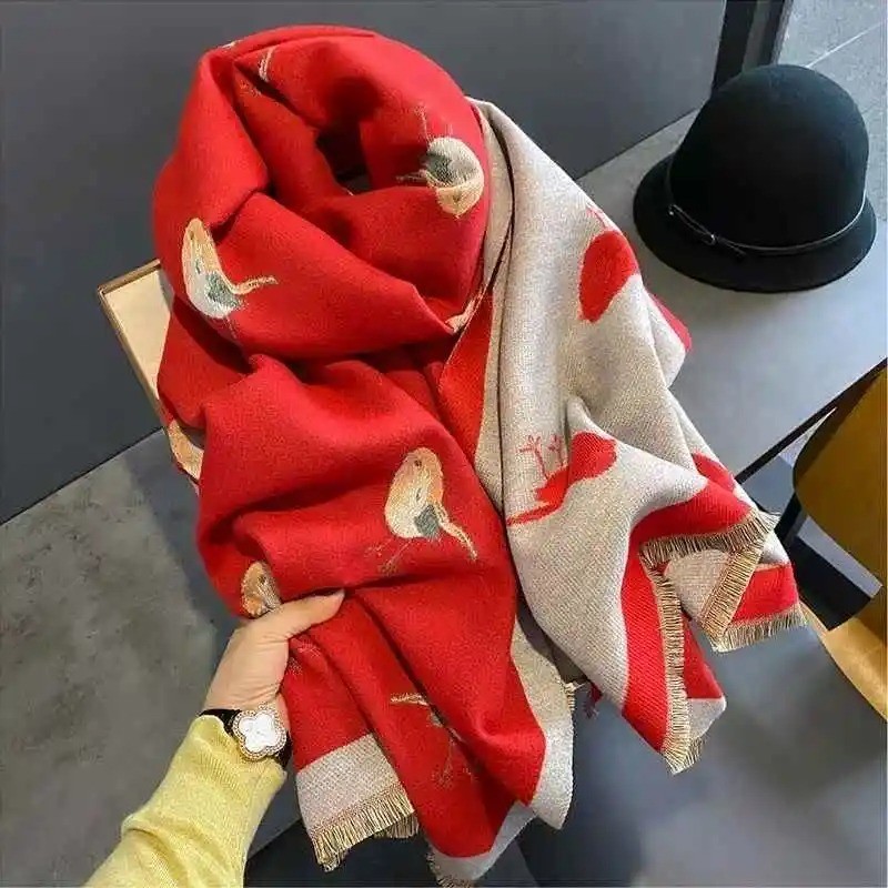 Women’s Thick Cashmere Feel Scarf Warm Printed Pashmina Shawl Winter Wrap