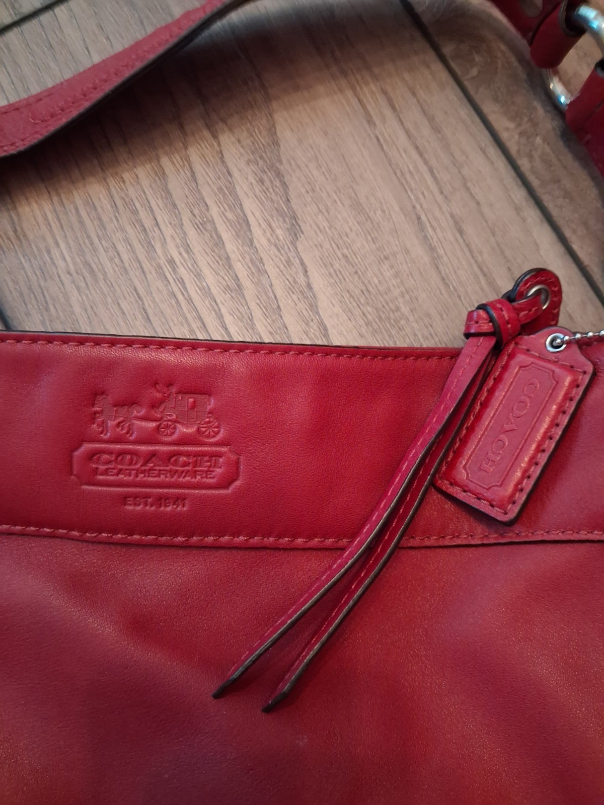 Coach Zoe Red Leather Hobo Shoulder Bag Style 10008 Silver Hardware