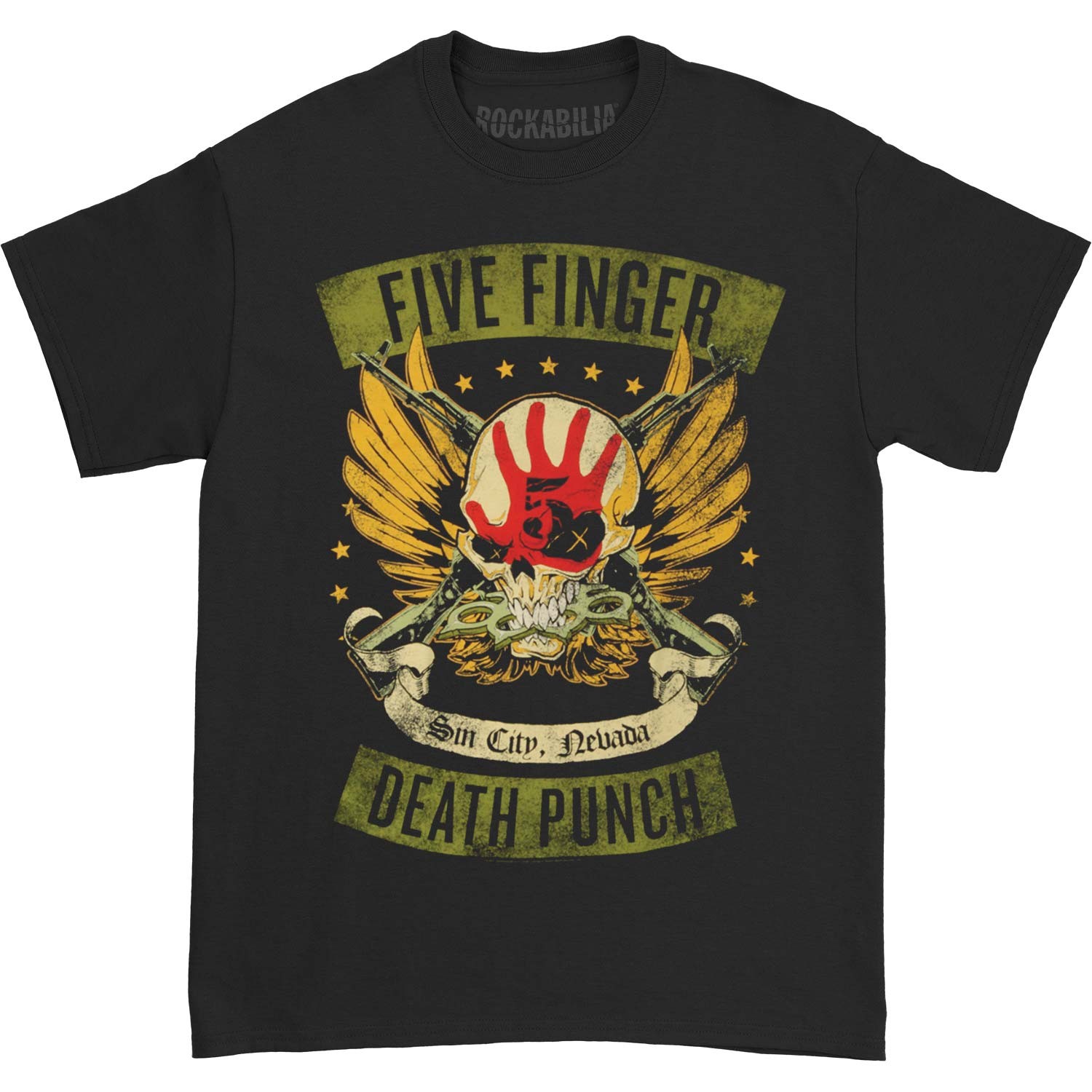Men’s Five Finger Death Punch Locked & Loaded T-shirt Large Black