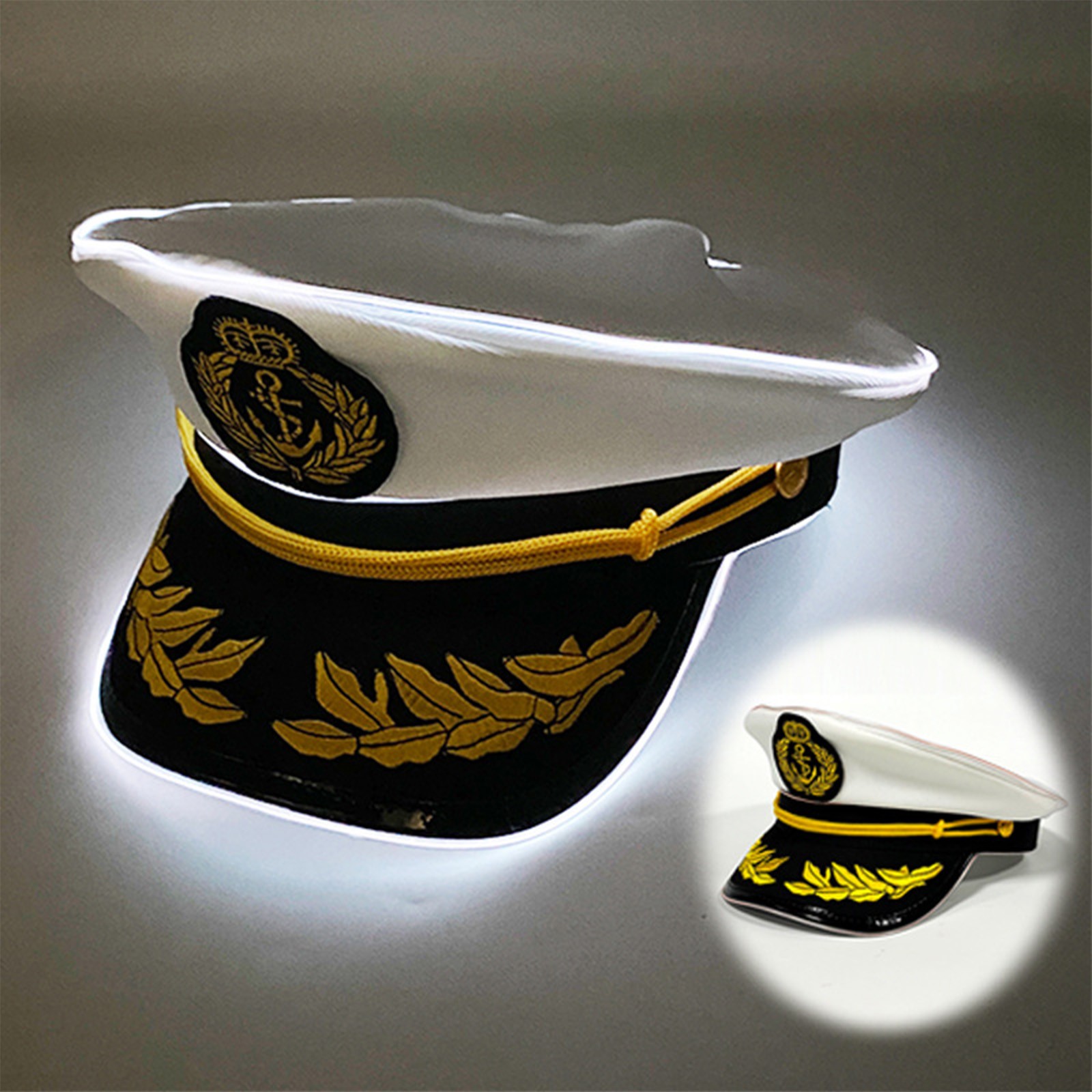 Adult Led Lighted Yacht Captain Hat Navy Sailor Hat Halloween Costume Accessory