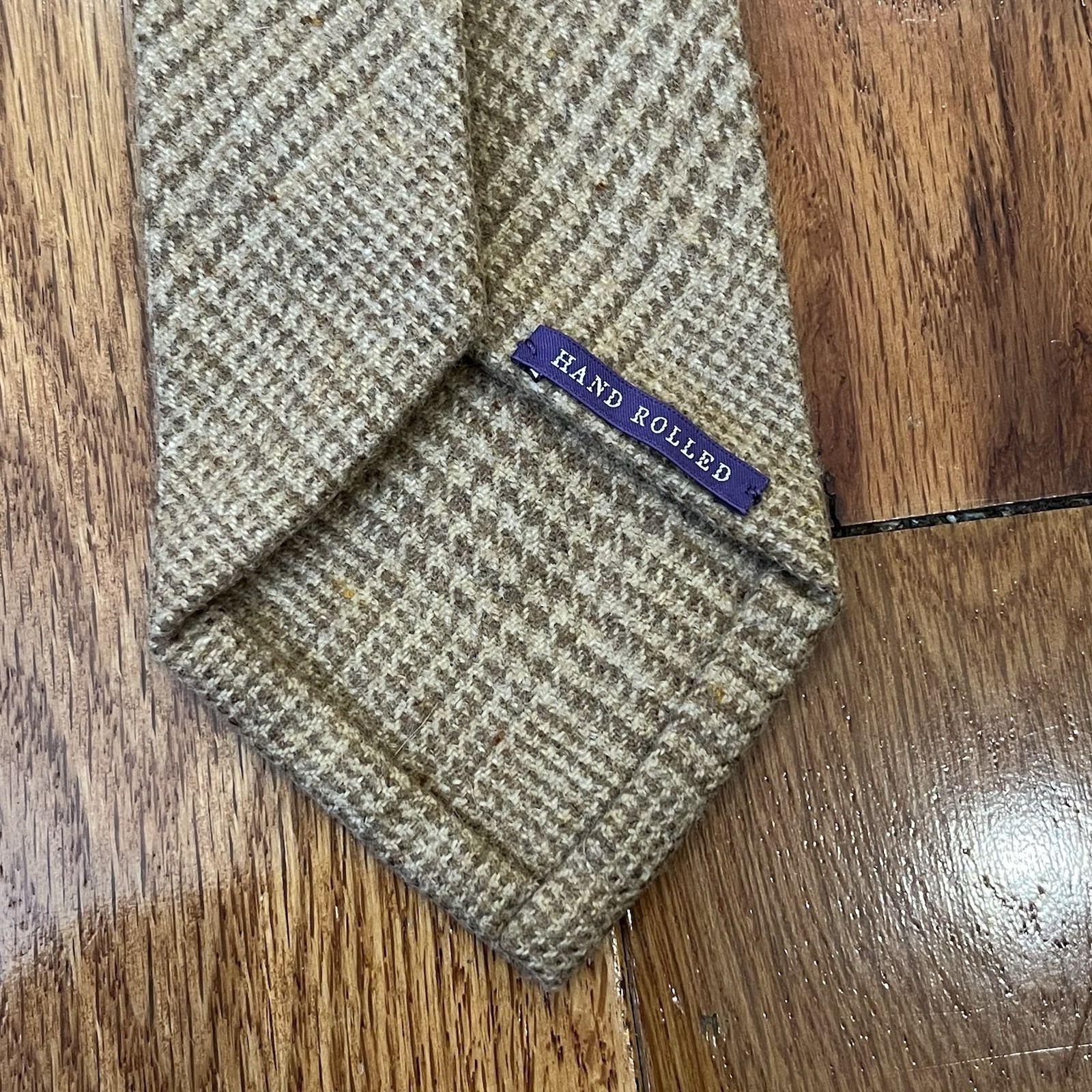 Ralph Lauren Purple Label Tie Glen Plaid Wool Neck Tie Hand Rolled Italy Made