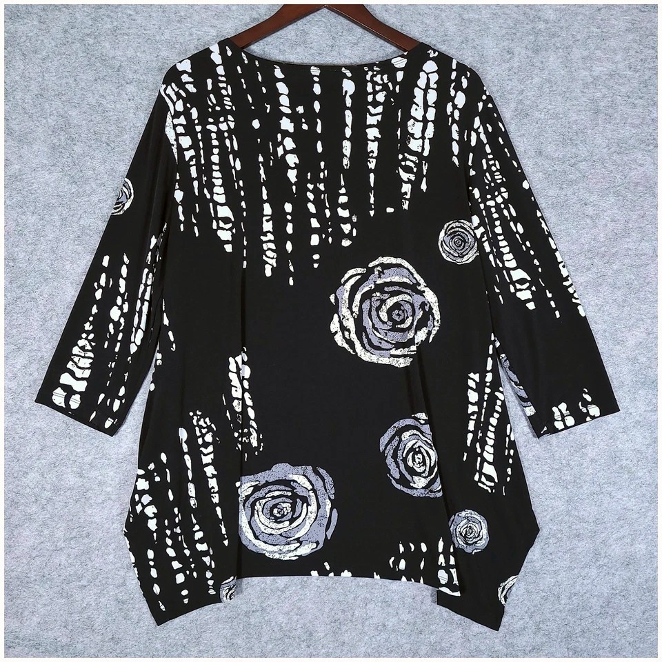 Clara Sunwoo Rose Scatter Floral Parachute Hem Tunic Top Large Stretch Lagenlook