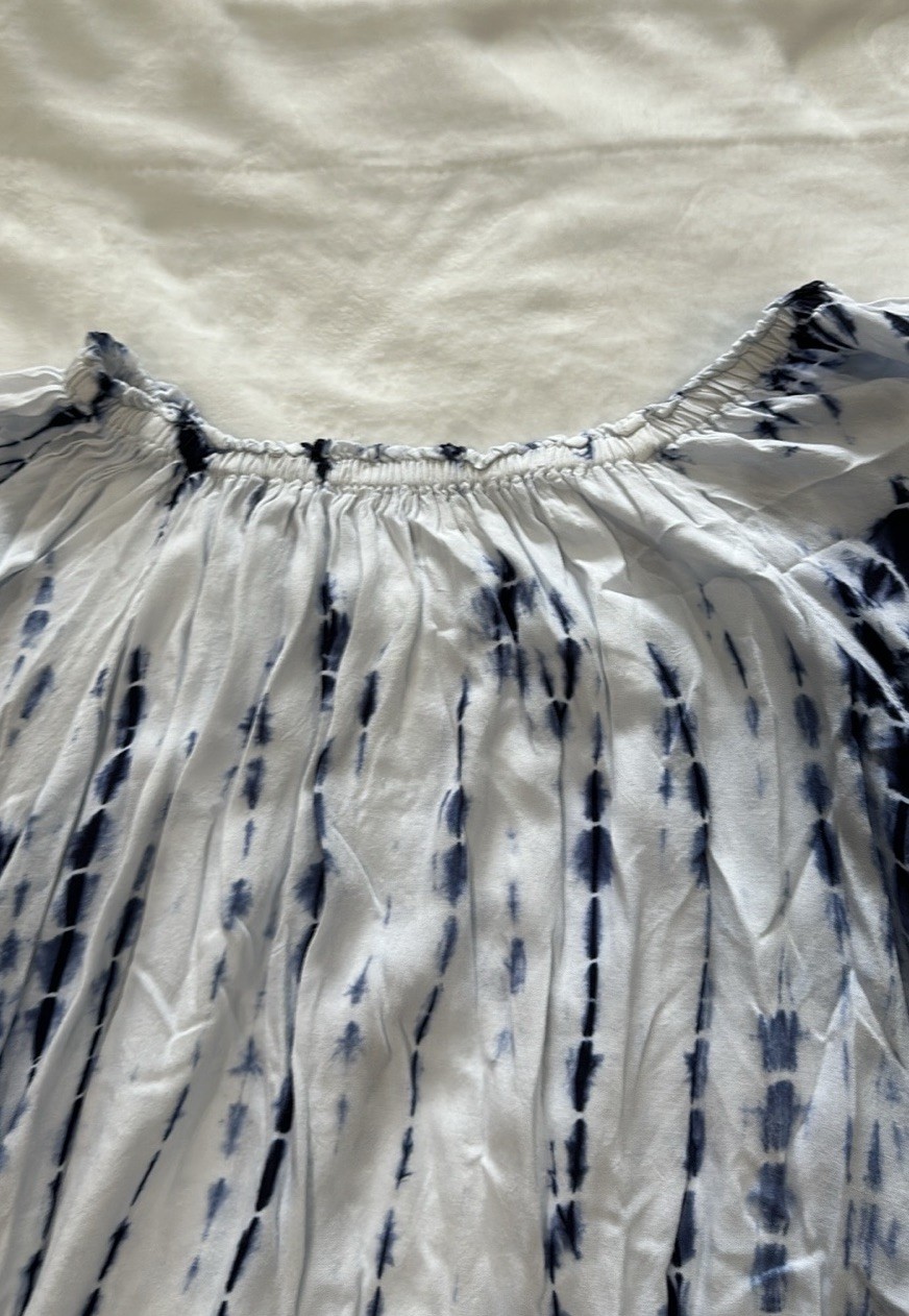 Altar’d State Women’s Blue White Tie-Dye Off Shoulder Puff Sleeve Blouse Size L