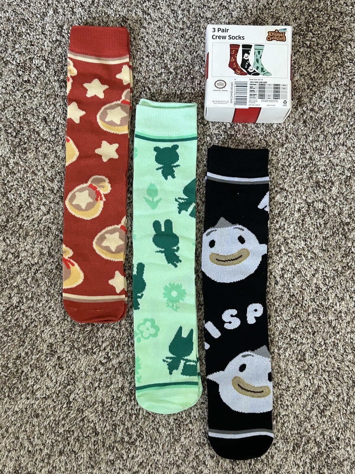 New Nintendo Animal Crossing Novelty Box Crew Socks – 3 pairs Size 10-13 (SH4)