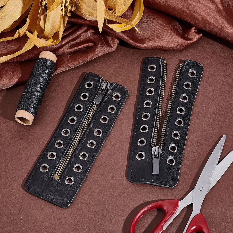 Leather Lace-in Boot Zipper Inserts, 2.1×6.2″ Black-smooth