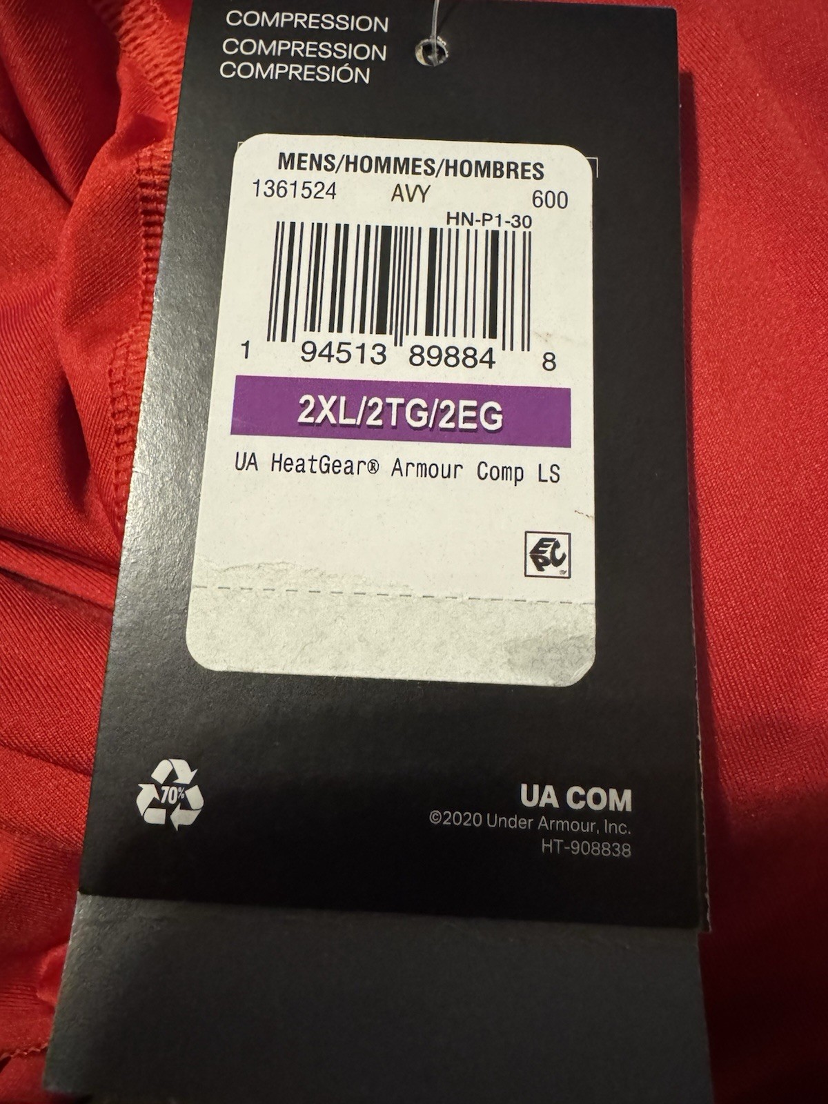Under Armour Men HeatGear Compression Long Sleeve Shirt Red Size 2XL